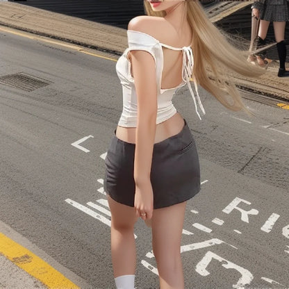 Top asimétrico para mujer 2025, camiseta blanca con hombros descubiertos, top sexy sin mangas para mujer, ropa de calle de moda, camiseta informal de verano