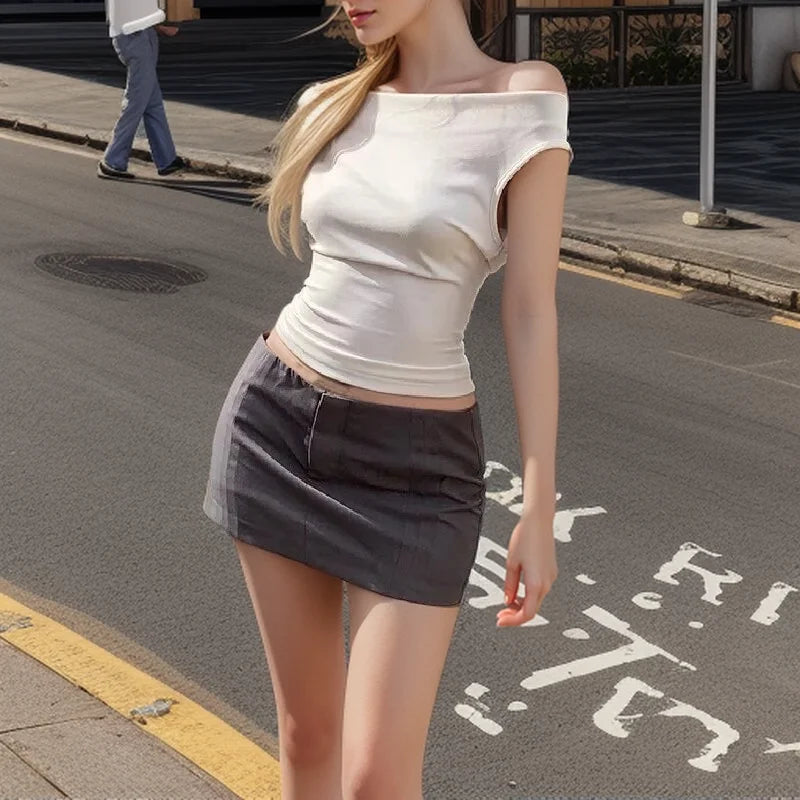 Top asimétrico para mujer 2025, camiseta blanca con hombros descubiertos, top sexy sin mangas para mujer, ropa de calle de moda, camiseta informal de verano