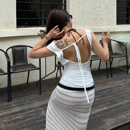 Top asimétrico para mujer 2025, camiseta blanca con hombros descubiertos, top sexy sin mangas para mujer, ropa de calle de moda, camiseta informal de verano