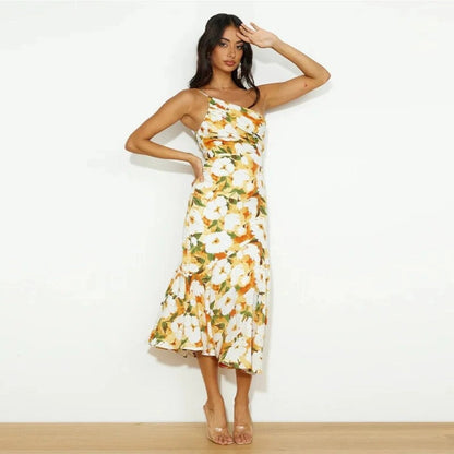 Kathy™ | Women's Maxi Dress with Asymmetrical Cut and Floral Pattern
