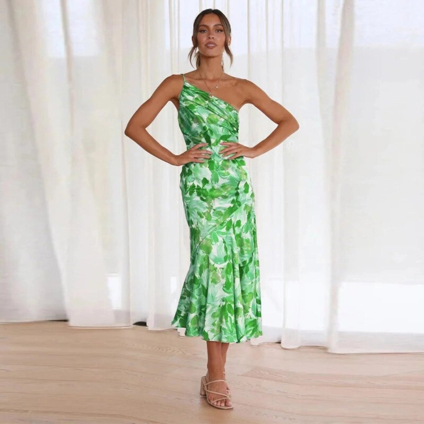 Genevieve | Women's Wedding Guest Floral Asymmetric Midi Dress