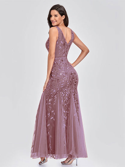 Mermaid Party Dresses V-Neck Sleeveless Birthday Semi Formal Maxi Dress