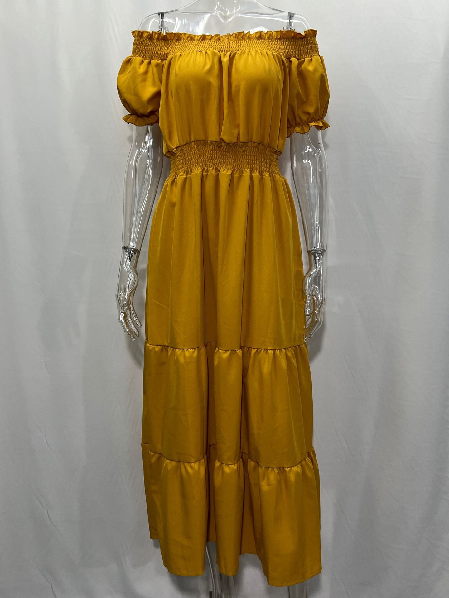 Boho Dress Off The Shoulder Pleated Tiered Casual Summer Maxi Dresses