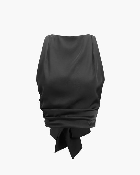 Cowl Neck Ruched Open Back Crop Top