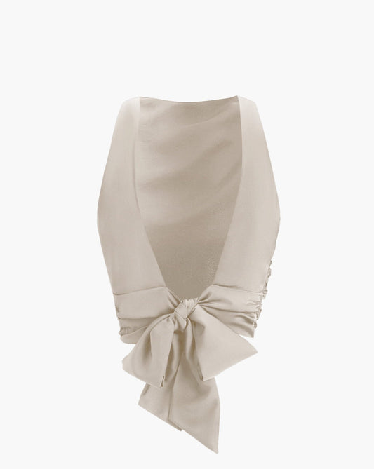 Cowl Neck Ruched Open Back Crop Top