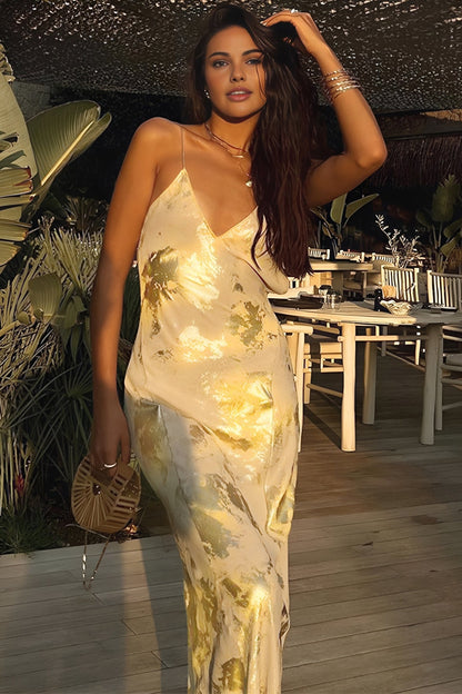Vestido largo con tirantes finos y estampado metalizado Julie 