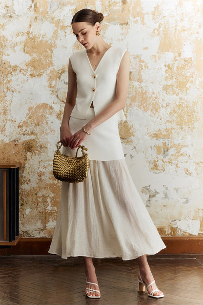 Conjunto de punto con falda plisada y empalmada Lynn 