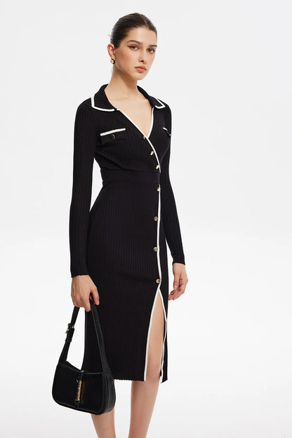 Vestido midi de punto con cuello en V asimétrico Sharon 