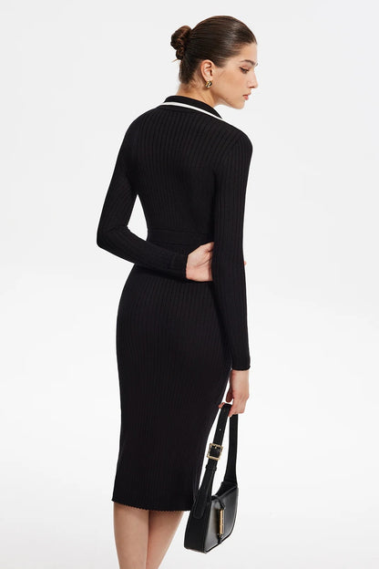 Vestido midi de punto con cuello en V asimétrico Sharon 