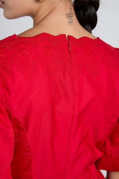 aria bow embroidered midi dress - red