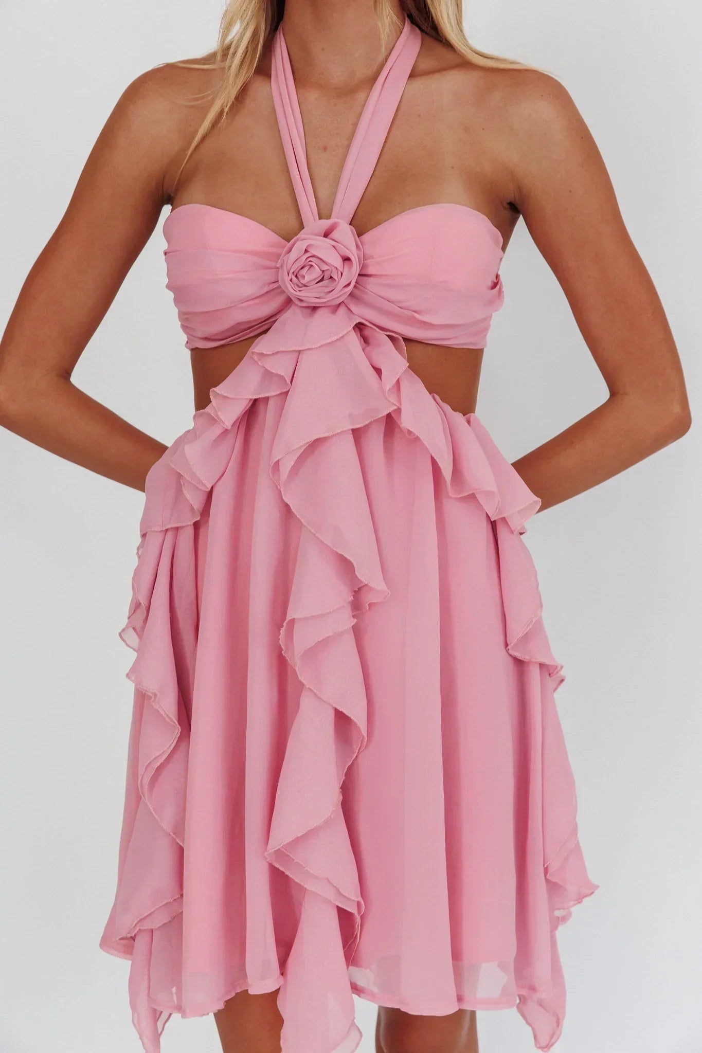 Santiago Cut-Out Ruffle Mini Dress Blush