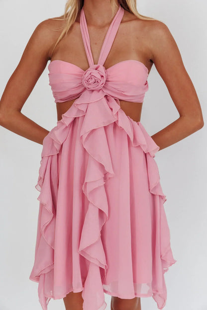 Santiago Cut-Out Ruffle Mini Dress Blush