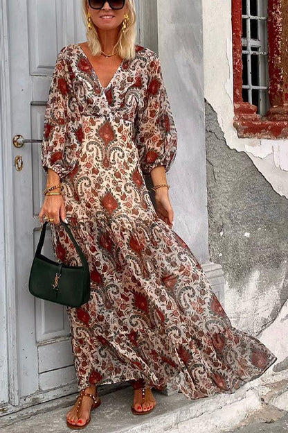 Perfect Transitional Vacation Paisley Print Back Tie-up Maxi Dress