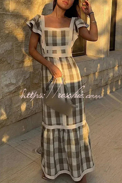 Contrast Paneled Sleeveless Square-neck Maxi Dress