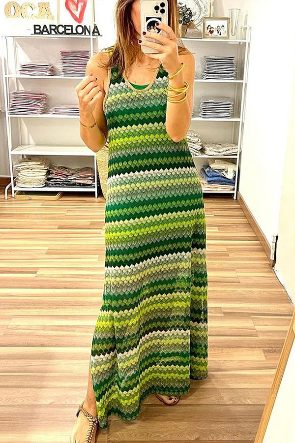 Women Casual Sleeveless Multicolor Maxi Dress