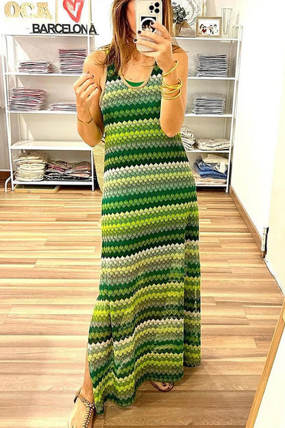 Women Casual Sleeveless Multicolor Maxi Dress