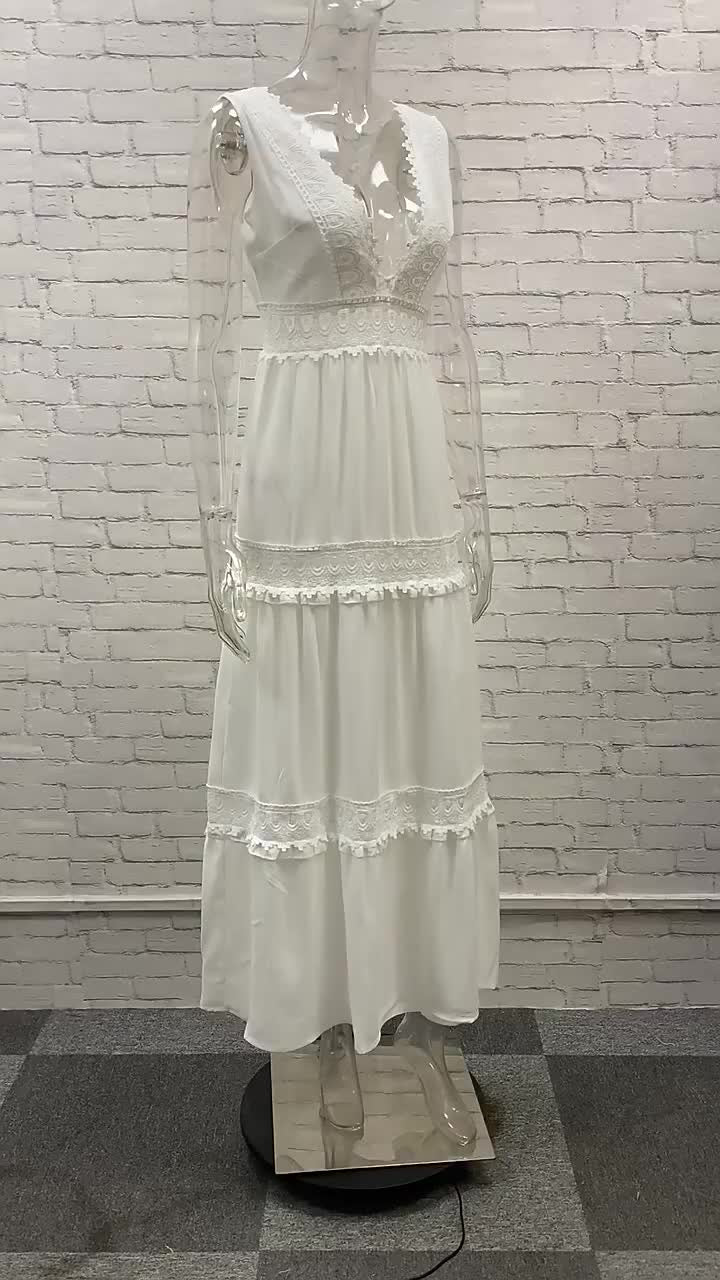 Maxi Dress V-Neck Sleeveless Casual Backless Long Dress