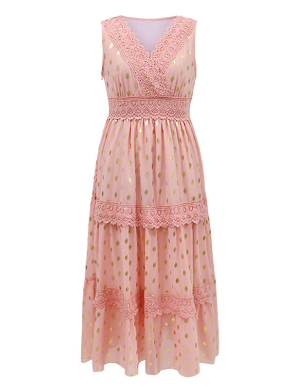 Maxi Dresses Apricot Sleeveless V-Neck Floor Length Summer Dress Boho Dress