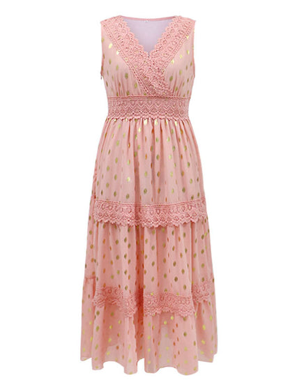 Maxi Dresses Apricot Sleeveless V-Neck Floor Length Summer Dress Boho Dress