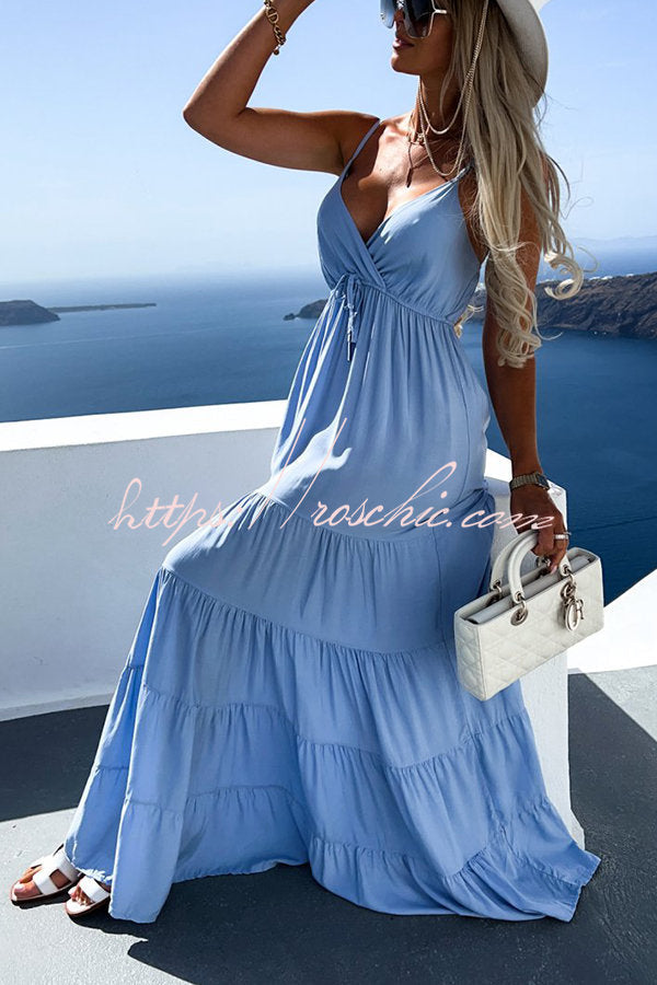 Boat Weekend Drawstring High Waist Tiered Swing Maxi Cami Dress