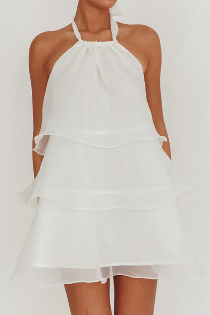 Tulips Tiered Halterneck Mini Dress White