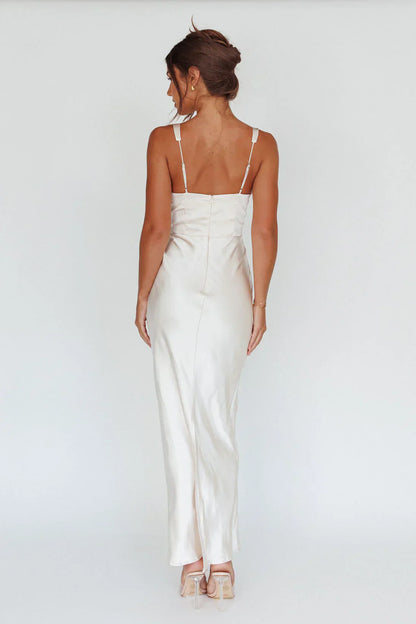 Blushing Beauty Horsebit Accent Maxi Dress Champagne
