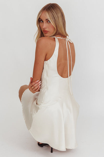 Brigid Cowl Neck Scoop Back Mini Dress Ivory