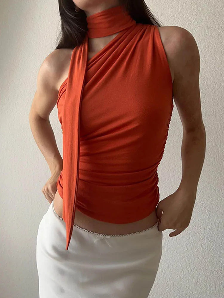 Backless Sexy Off Shoulder Halter Tank Tops Women Vintage Sleeveless Crop Top Y2K Clothes Club Female Casual Summer 2025