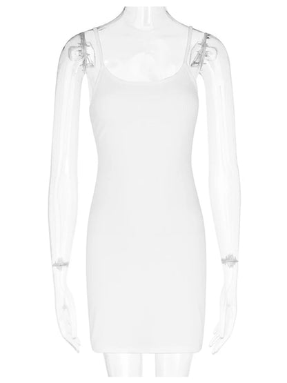 Basic Dress for Women White Spaghetti Strap Sleeveless A Line Mini Dresses y2k Clothes 2000s Aesthetic Dress Beach Wear