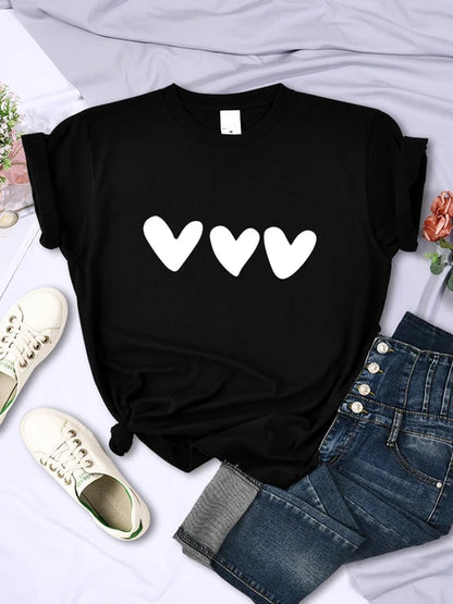 Black Heart Printing Female T-Shirts Personality Street Short Sleeve All-math Soft Tee Clothing Casual Breathable Women Tops