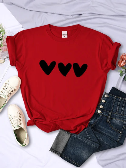 Black Heart Printing Female T-Shirts Personality Street Short Sleeve All-math Soft Tee Clothing Casual Breathable Women Tops