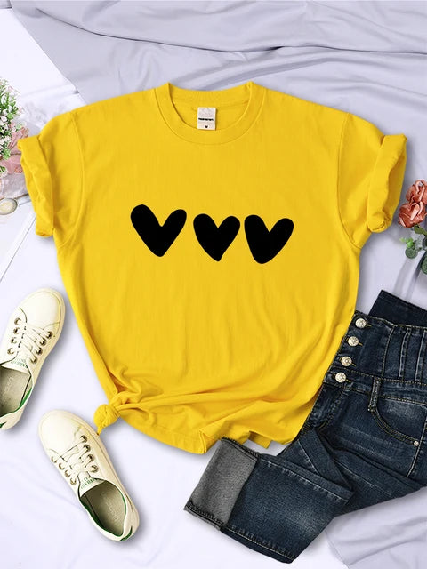 Black Heart Printing Female T-Shirts Personality Street Short Sleeve All-math Soft Tee Clothing Casual Breathable Women Tops