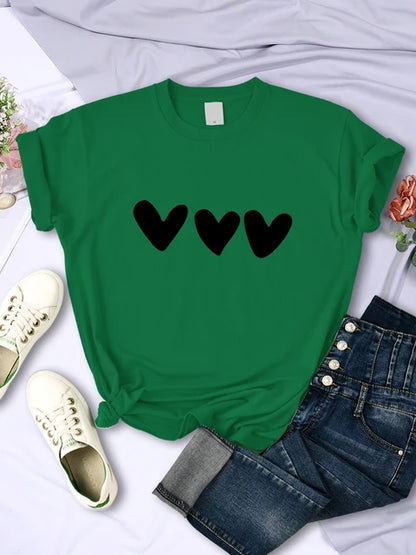 Black Heart Printing Female T-Shirts Personality Street Short Sleeve All-math Soft Tee Clothing Casual Breathable Women Tops
