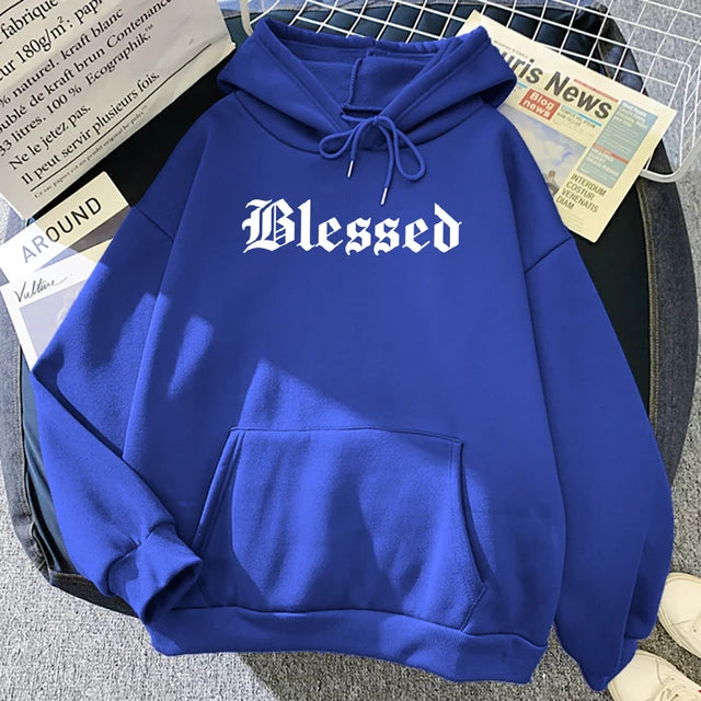 Sudadera con capucha estampada con creatividad bendita para mujer, estilo callejero, hip hop, otoño, ropa de polar holgada, sudadera cómoda