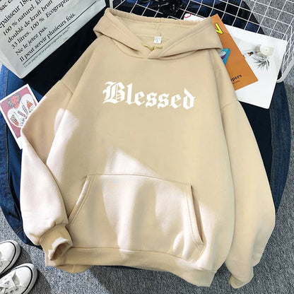 Sudadera con capucha estampada con creatividad bendita para mujer, estilo callejero, hip hop, otoño, ropa de polar holgada, sudadera cómoda