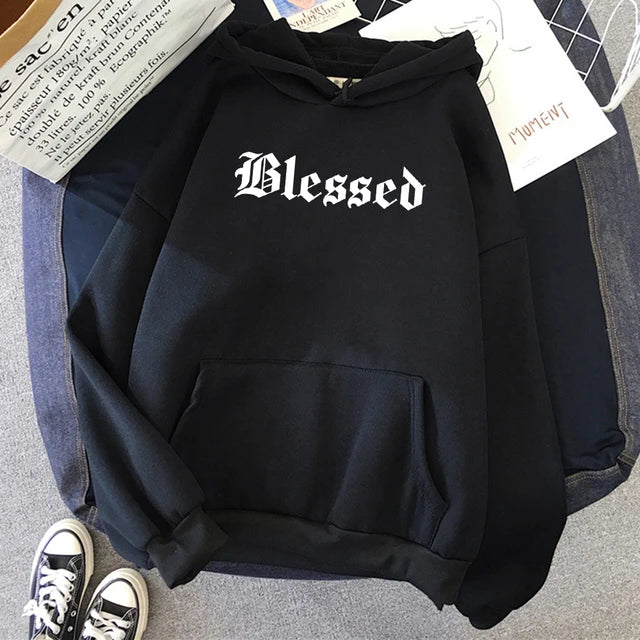 Sudadera con capucha estampada con creatividad bendita para mujer, estilo callejero, hip hop, otoño, ropa de polar holgada, sudadera cómoda