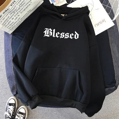 Sudadera con capucha estampada con creatividad bendita para mujer, estilo callejero, hip hop, otoño, ropa de polar holgada, sudadera cómoda