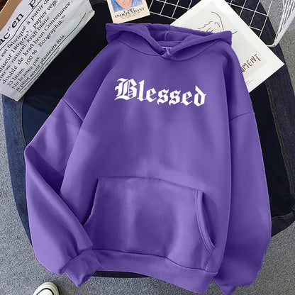 Sudadera con capucha estampada con creatividad bendita para mujer, estilo callejero, hip hop, otoño, ropa de polar holgada, sudadera cómoda