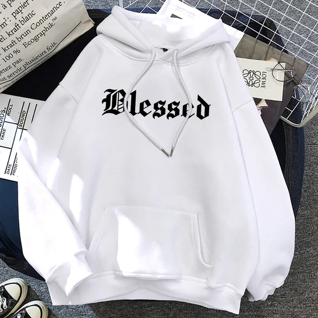 Sudadera con capucha estampada con creatividad bendita para mujer, estilo callejero, hip hop, otoño, ropa de polar holgada, sudadera cómoda