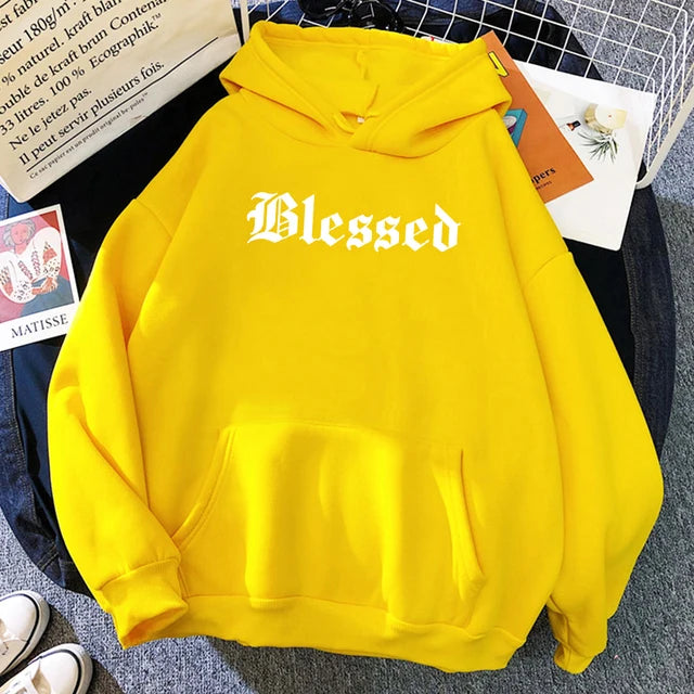 Sudadera con capucha estampada con creatividad bendita para mujer, estilo callejero, hip hop, otoño, ropa de polar holgada, sudadera cómoda