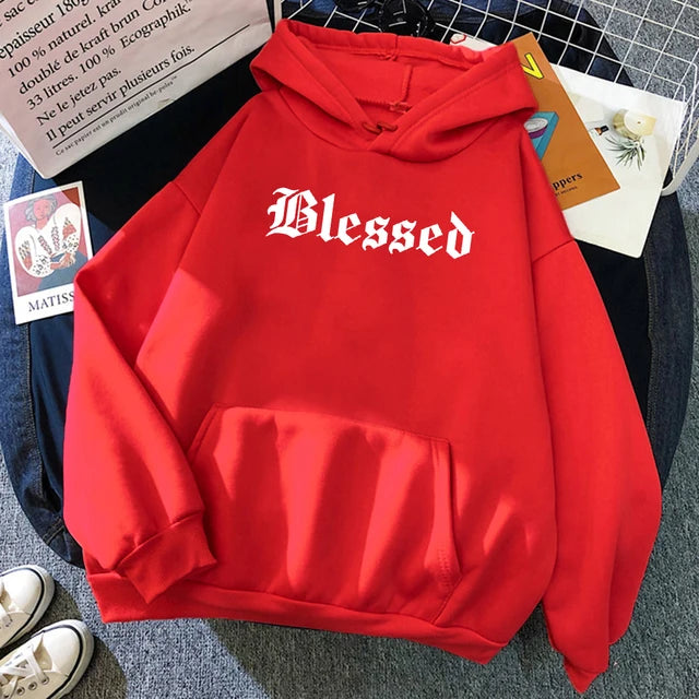 Sudadera con capucha estampada con creatividad bendita para mujer, estilo callejero, hip hop, otoño, ropa de polar holgada, sudadera cómoda