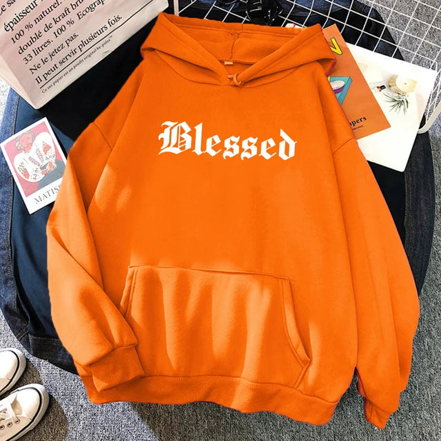 Sudadera con capucha estampada con creatividad bendita para mujer, estilo callejero, hip hop, otoño, ropa de polar holgada, sudadera cómoda