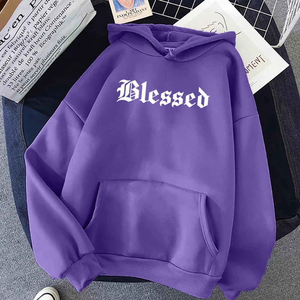 Sudadera con capucha estampada con creatividad bendita para mujer, estilo callejero, hip hop, otoño, ropa de polar holgada, sudadera cómoda