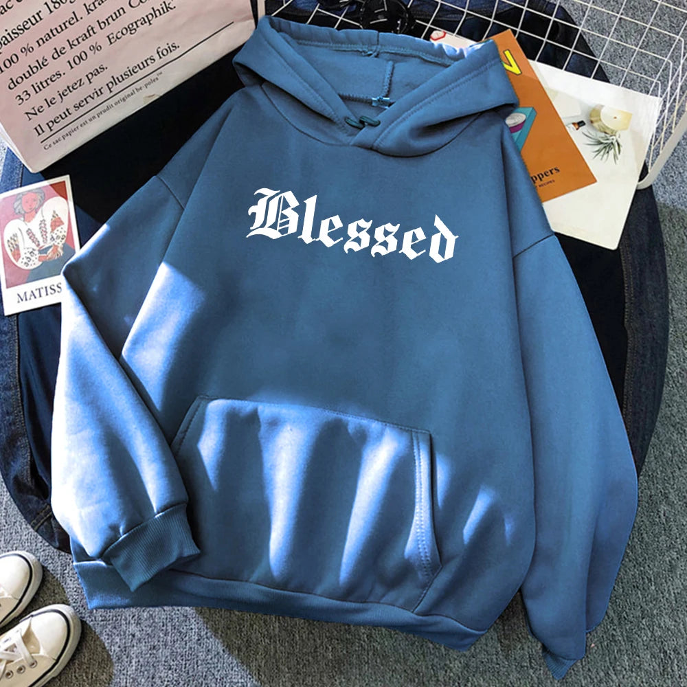 Sudadera con capucha estampada con creatividad bendita para mujer, estilo callejero, hip hop, otoño, ropa de polar holgada, sudadera cómoda