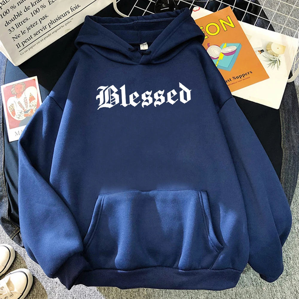 Sudadera con capucha estampada con creatividad bendita para mujer, estilo callejero, hip hop, otoño, ropa de polar holgada, sudadera cómoda