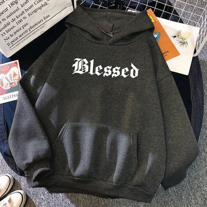 Sudadera con capucha estampada con creatividad bendita para mujer, estilo callejero, hip hop, otoño, ropa de polar holgada, sudadera cómoda