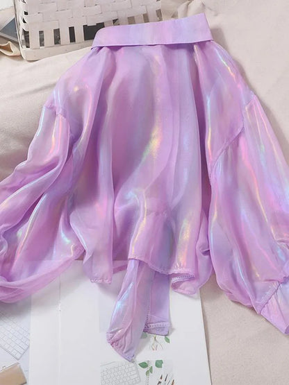 Camisas abotonadas para mujer, blusas sexis de media manga con brillos y cintura atada para otoño 2025