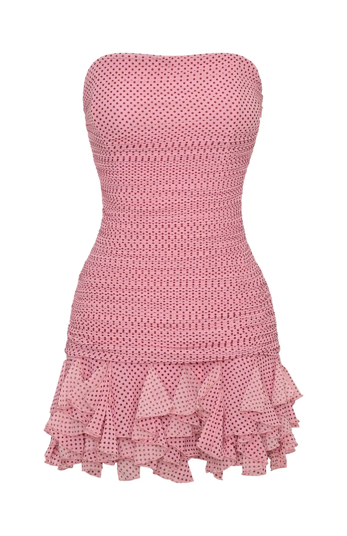 High Gloss Strapless Mini Dress Pink Polka Dot