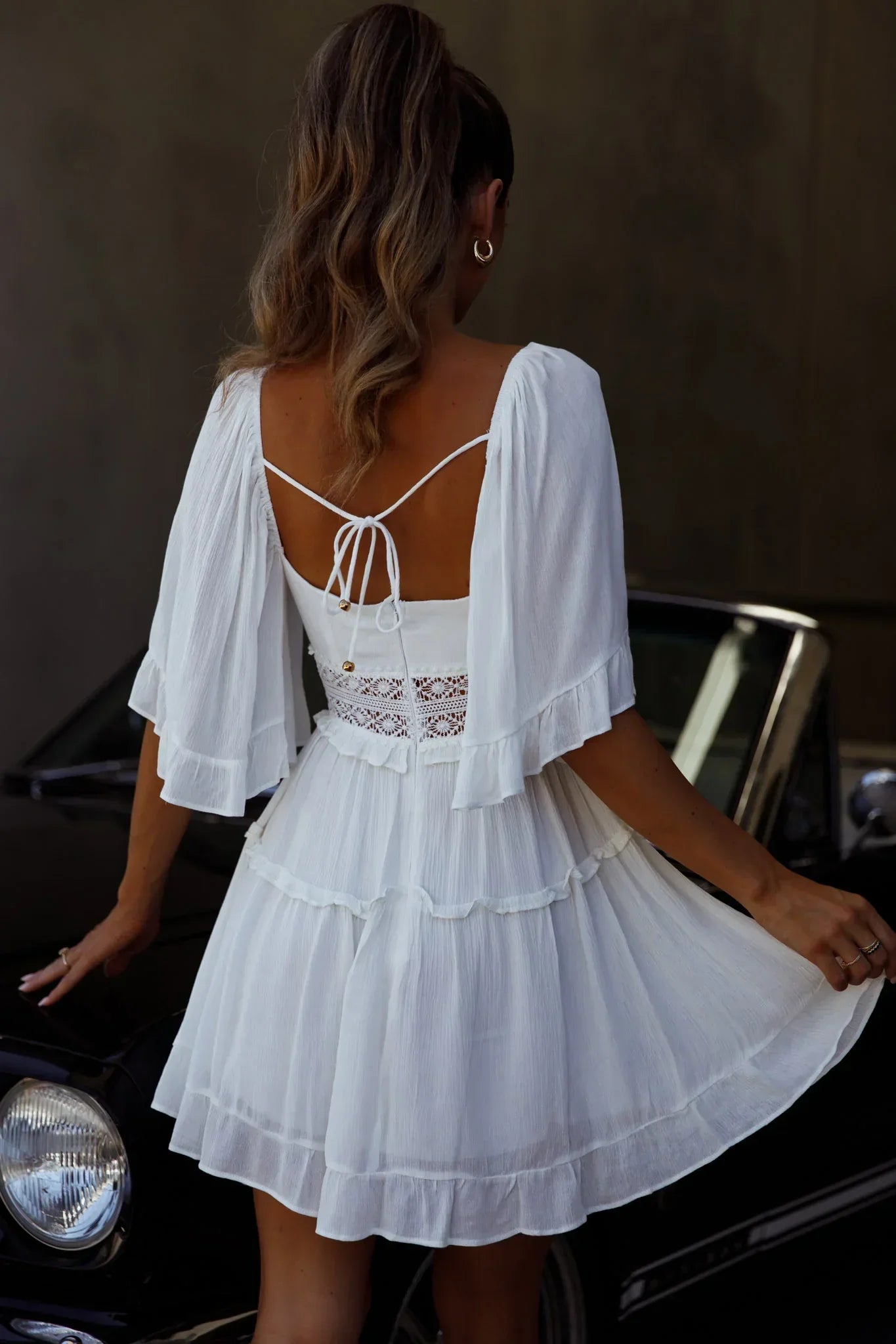 Desert Rose Bell Sleeve Mini Dress White