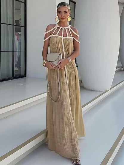 Boho Dress Designed Neckline Sleeveless Oversized Cut Out Beach Maxi Dresses